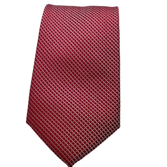 Beniot Florent Red W/Embroidered White All Over Diamond Shape 100% Silk Necktie - Picture 6 of 9